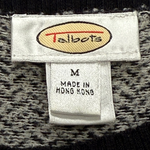 Talbots VTG Herringbone Chevron Cardigan SZ M black/cream old money boxy classic - Picture 2 of 7